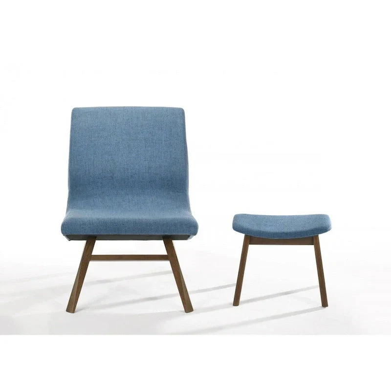 Modrest Whitney Contemporary Blue and Walnut Accent Chair with Ottoman - image 2