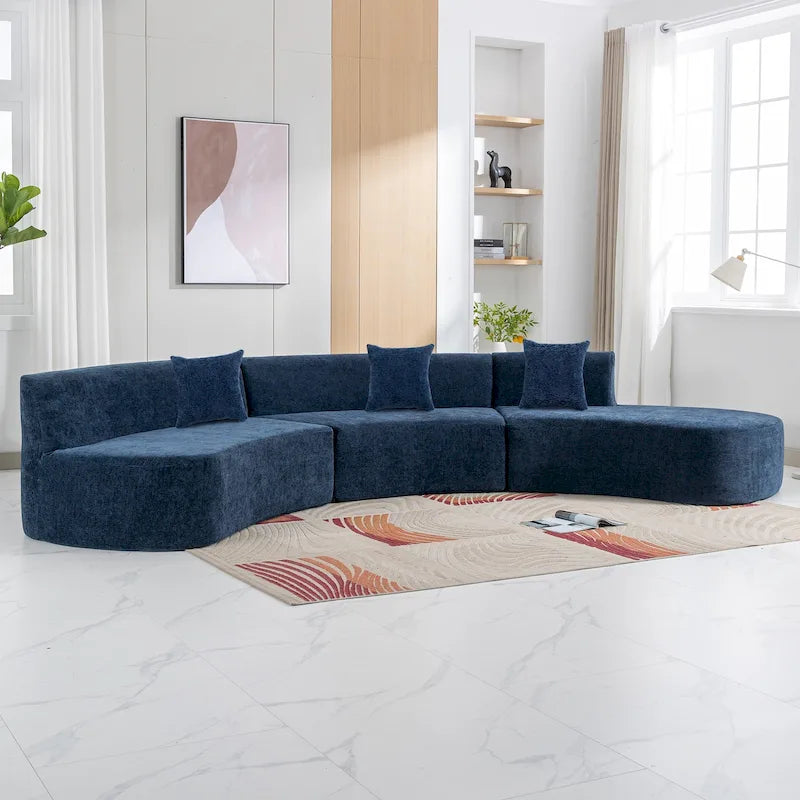 136-Inch Elegant Curved Chenille Sectional Sofa with Three Throw Pillows for Living Room - image 27