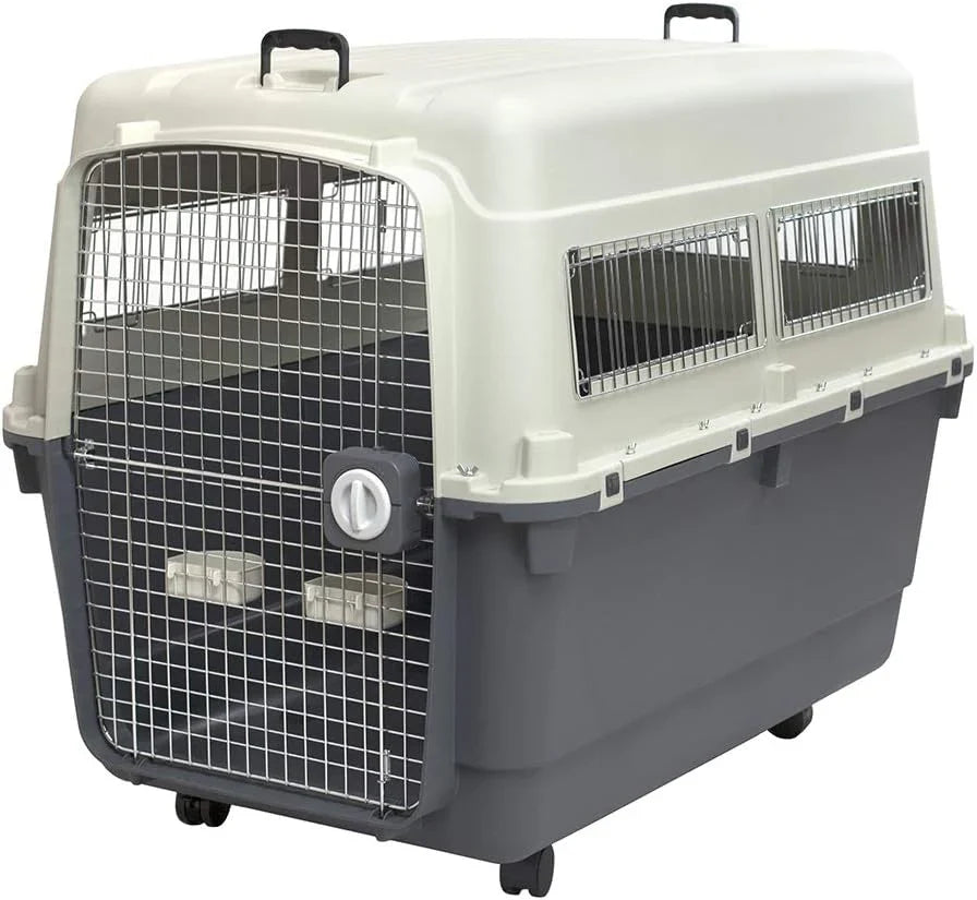 Designs Plastic Kennels Rolling Plastic Airline Approved Wire Door Travel Dog Crate, XXX-Large, Gray - image 5