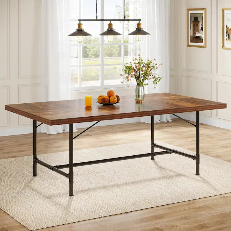 70.9-Inch Rustic Rectangle Dining Table with Metal Tube Frame - image 11