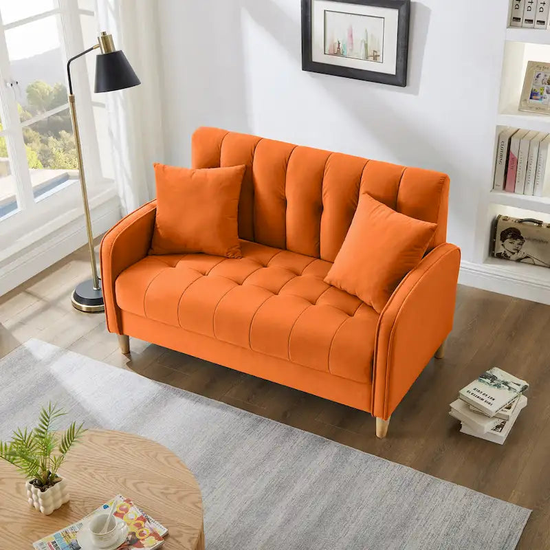 Contemporary Velvet Tufted Loveseat for Small Living Spaces - Beige Upholstered Sofa - image 21