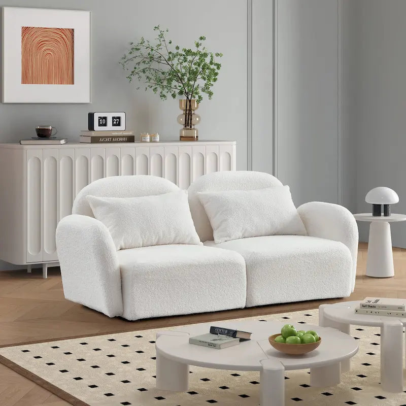 White Teddy Fabric Lazy Loveseat for Living Room - image 2