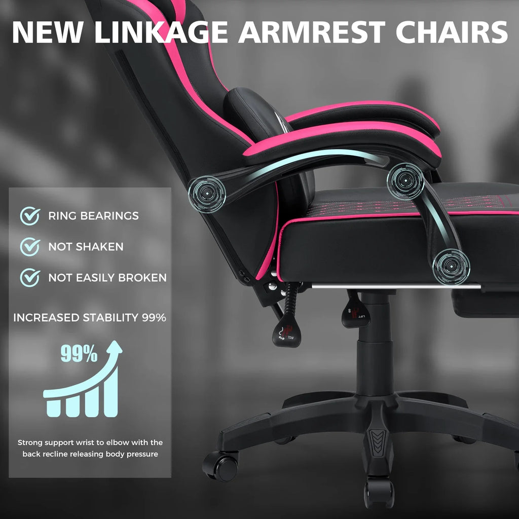 Hoffree Gaming Chair with Massage and Footrest Big and Tall Gamer Chair with Headrest and Lumbar Support PU Computer Game Chair for Adults Office - image 39