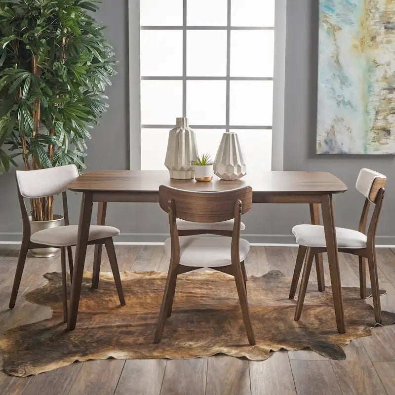 Mid Century Dining Table Set with 4 Upholstered Chairs and Wooden Frame - image 7