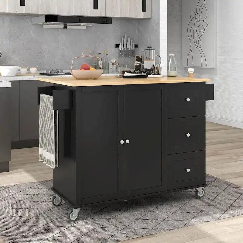 Mobile Kitchen Island on Wheels with Drop Leaf and Solid Wood Top - image 11