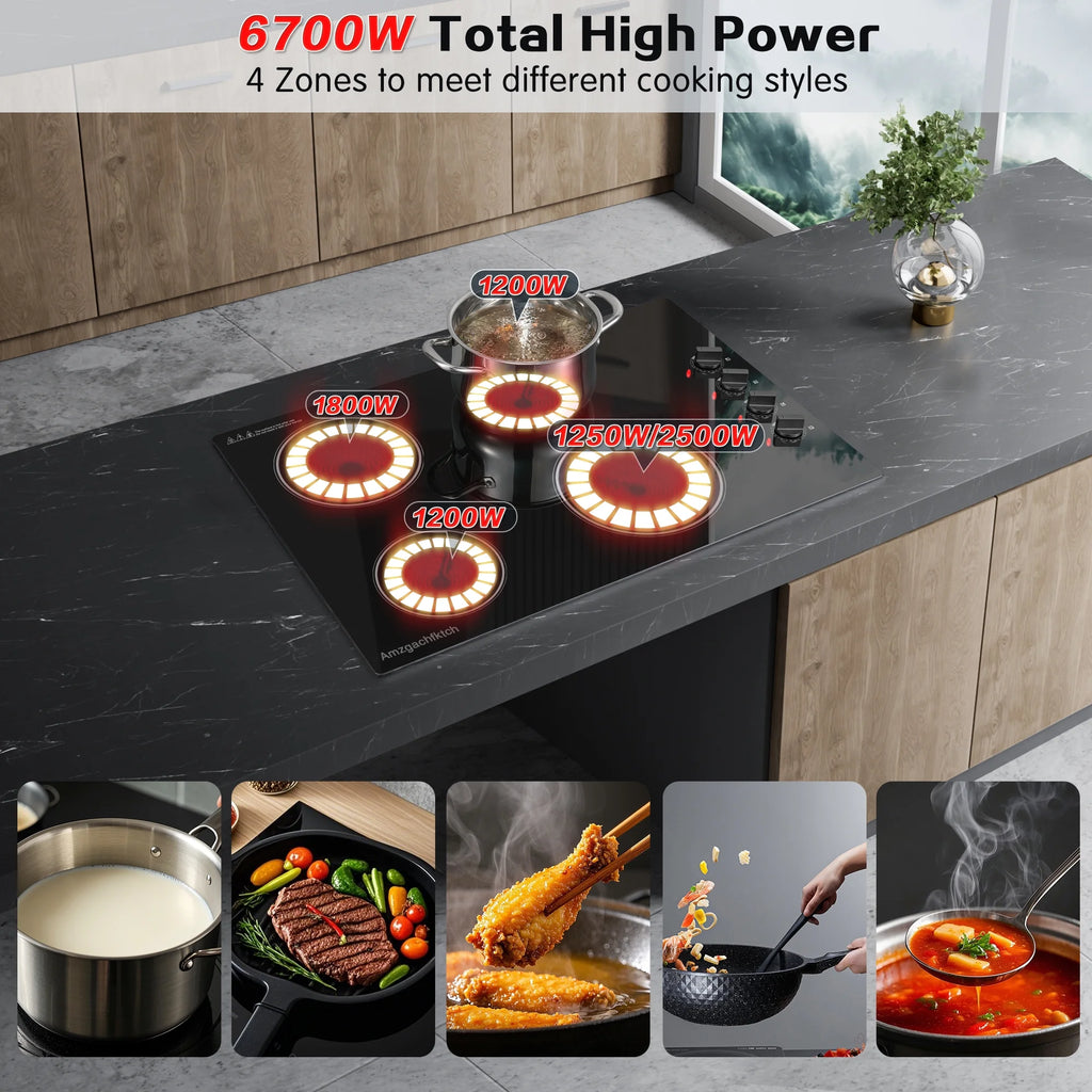 30 inch 4 Burner Built in Electric Ceramic Cooktop 6700W 240V with Hot Surface Indicator Radiation-Free ETL Certified - image 4