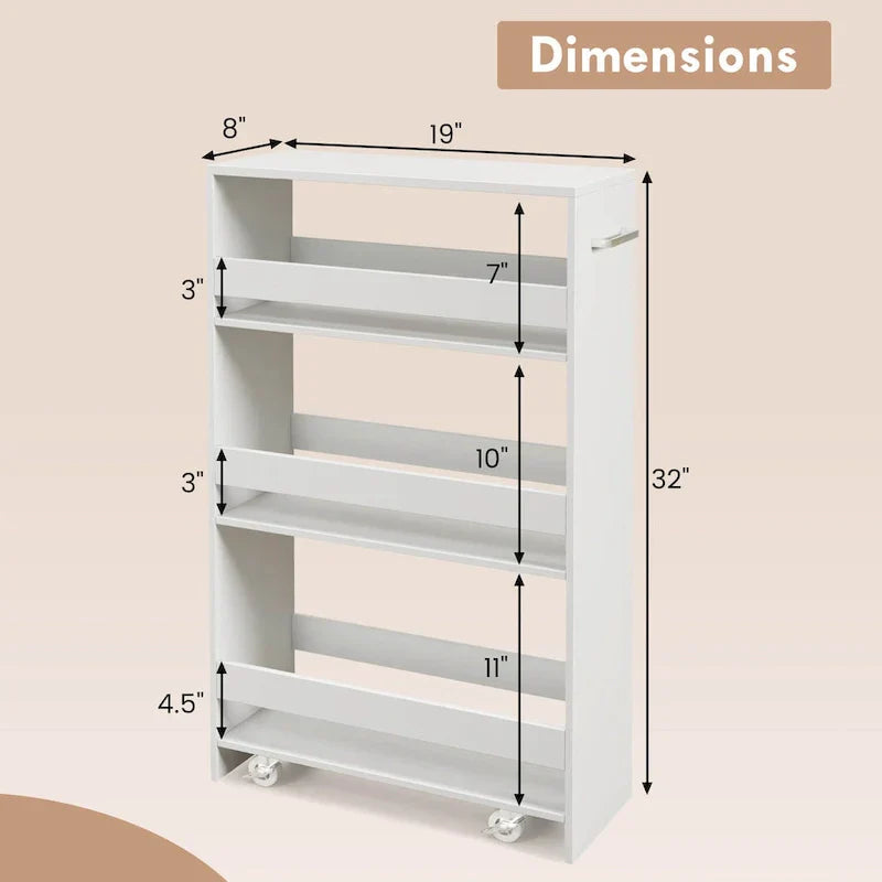 Costway 4-Tier Slim Rolling Kitchen Cart with Wheels - 8 Storage Compartments - image 15