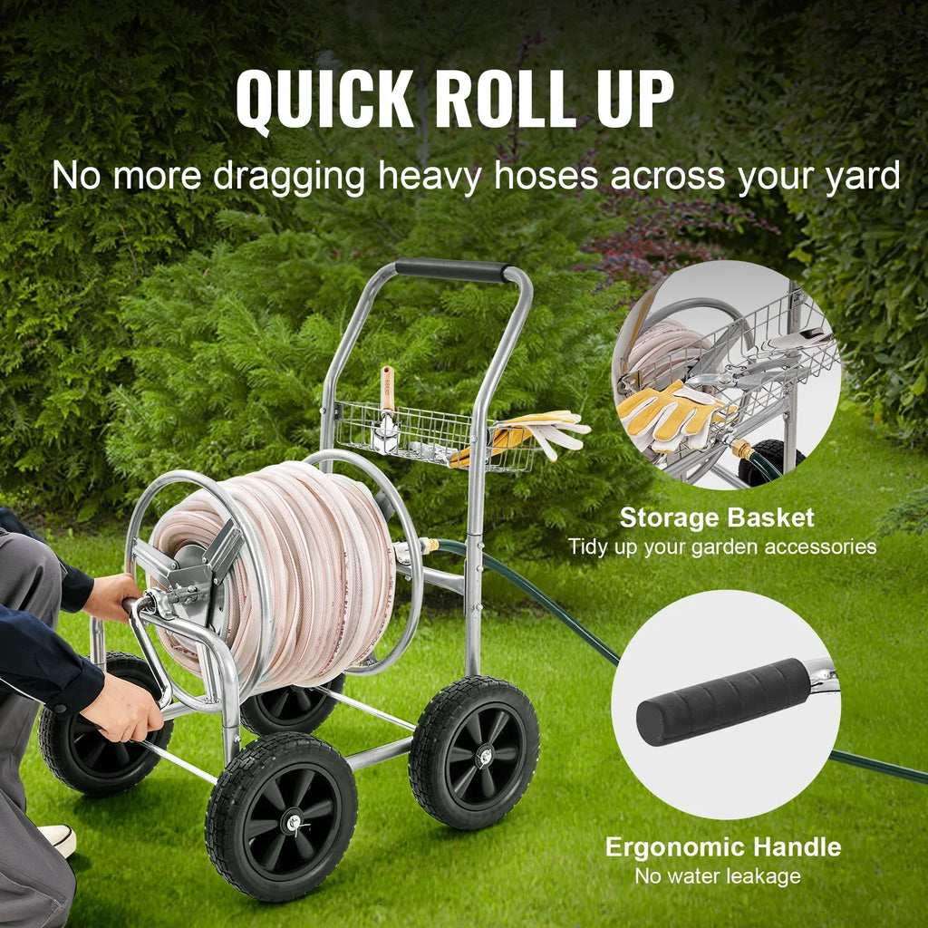 VEVOR Hose Reel Cart, Hold Up to 250 ft of 5/8---- Hose, Garden Water Hose Carts Mobile Tools with 4 Wheels, Heavy Duty Powde