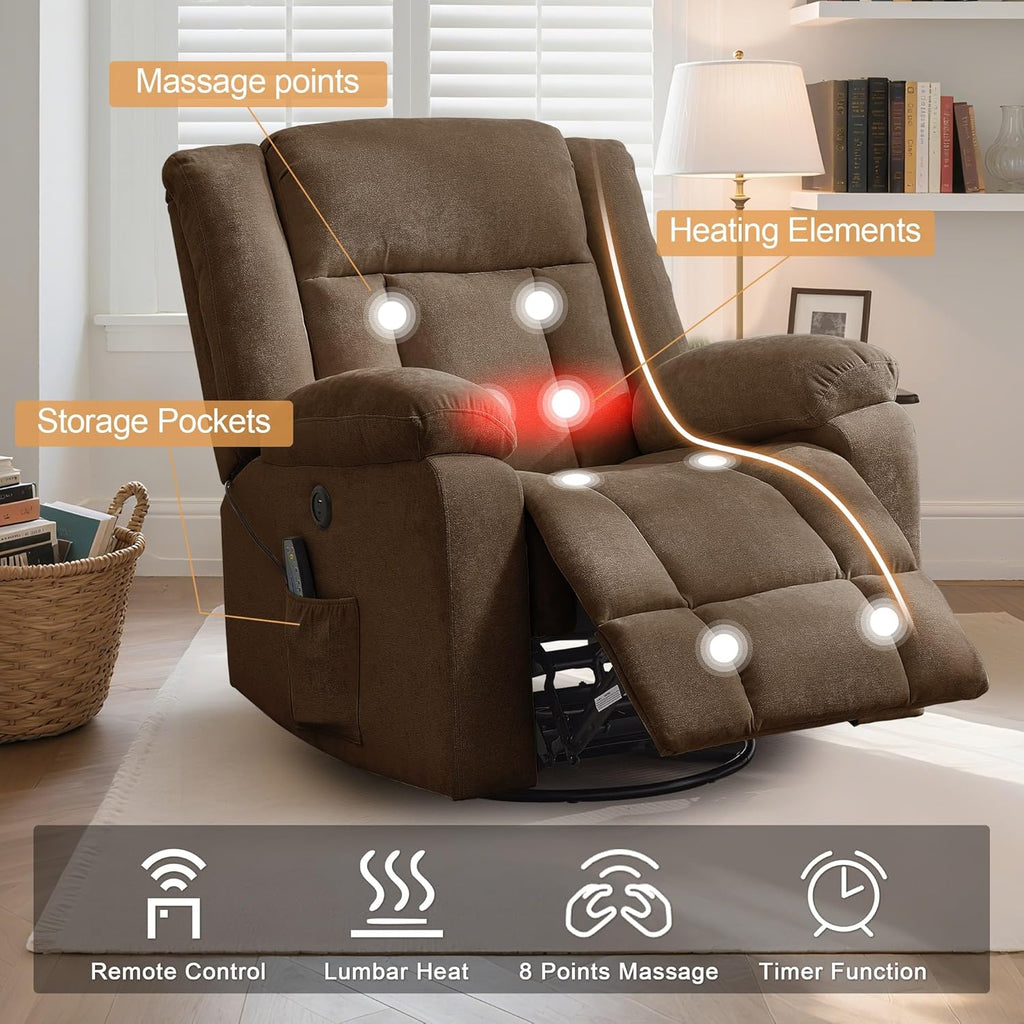 Rocker Recliner, Glider Recliner Chairs for Adults, 360° Swivel Rocking Chair with Massage and Heating, Nursery Chair with Storage and USB Charging for Living Room, Bedroom, Nursery - image 22