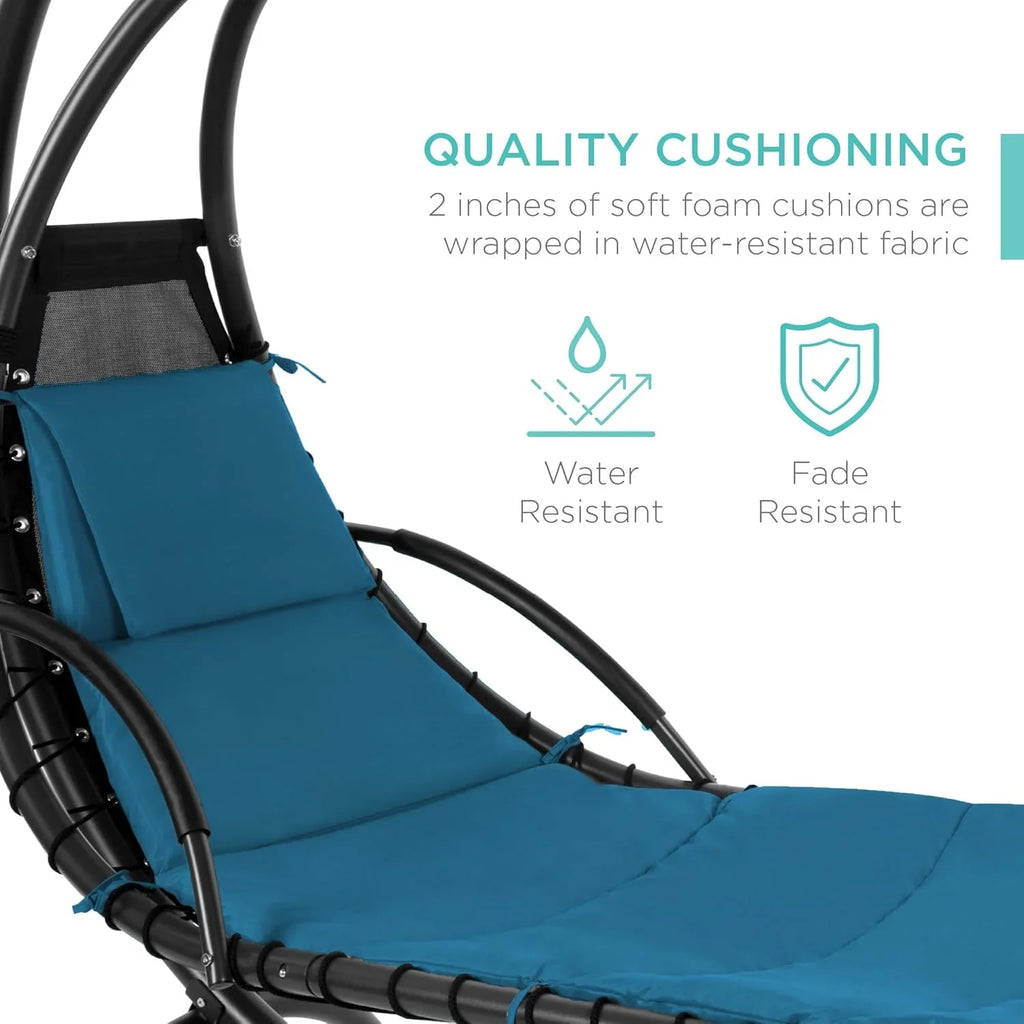 Best Choice Products Outdoor Hanging Curved Steel Chaise Lounge Chair Swing w/Built-in Pillow and Removable Canopy - Charcoal