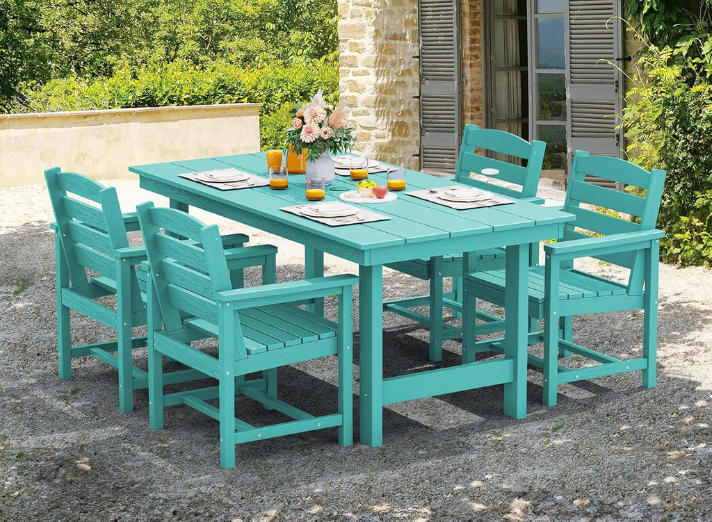 SERWALL 7-Piece Patio Table Set, Outdoor HDPE Dining Furniture with Umbrella Hole, All Weather Table and Chairs for Lawn, Garden, Poolside, Aruba - image 146