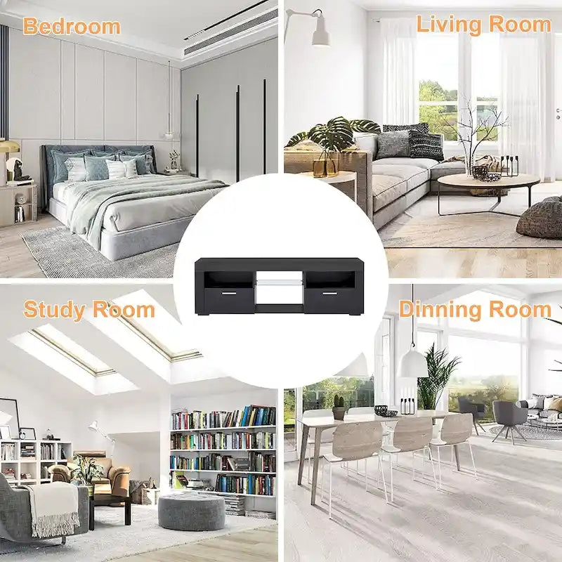 Contemporary LED TV Stand Media Console with Illuminated Features - High Gloss Finish, 51L x 14W x 16H inches - image 15