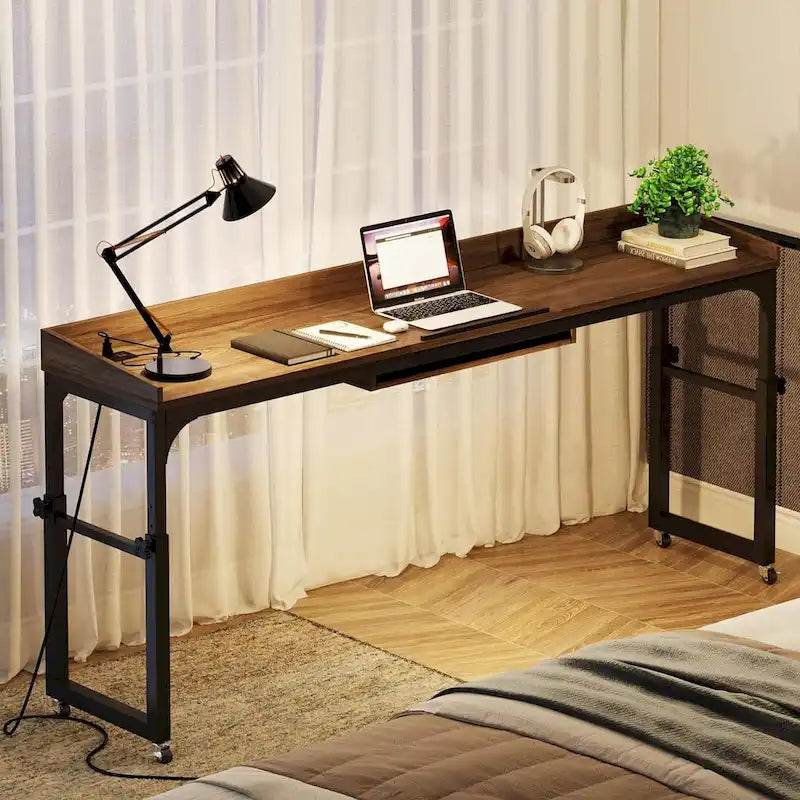 Mobile Height Adjustable Overbed Table with Wheels, Featuring Outlets and USB Ports for Laptops - image 3