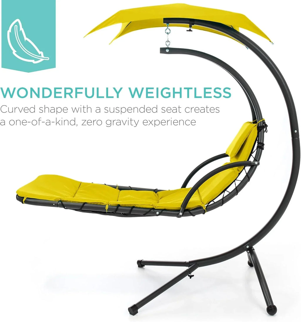 Best Choice Products Outdoor Hanging Curved Steel Chaise Lounge Chair Swing w/Built-in Pillow and Removable Canopy - Charcoal