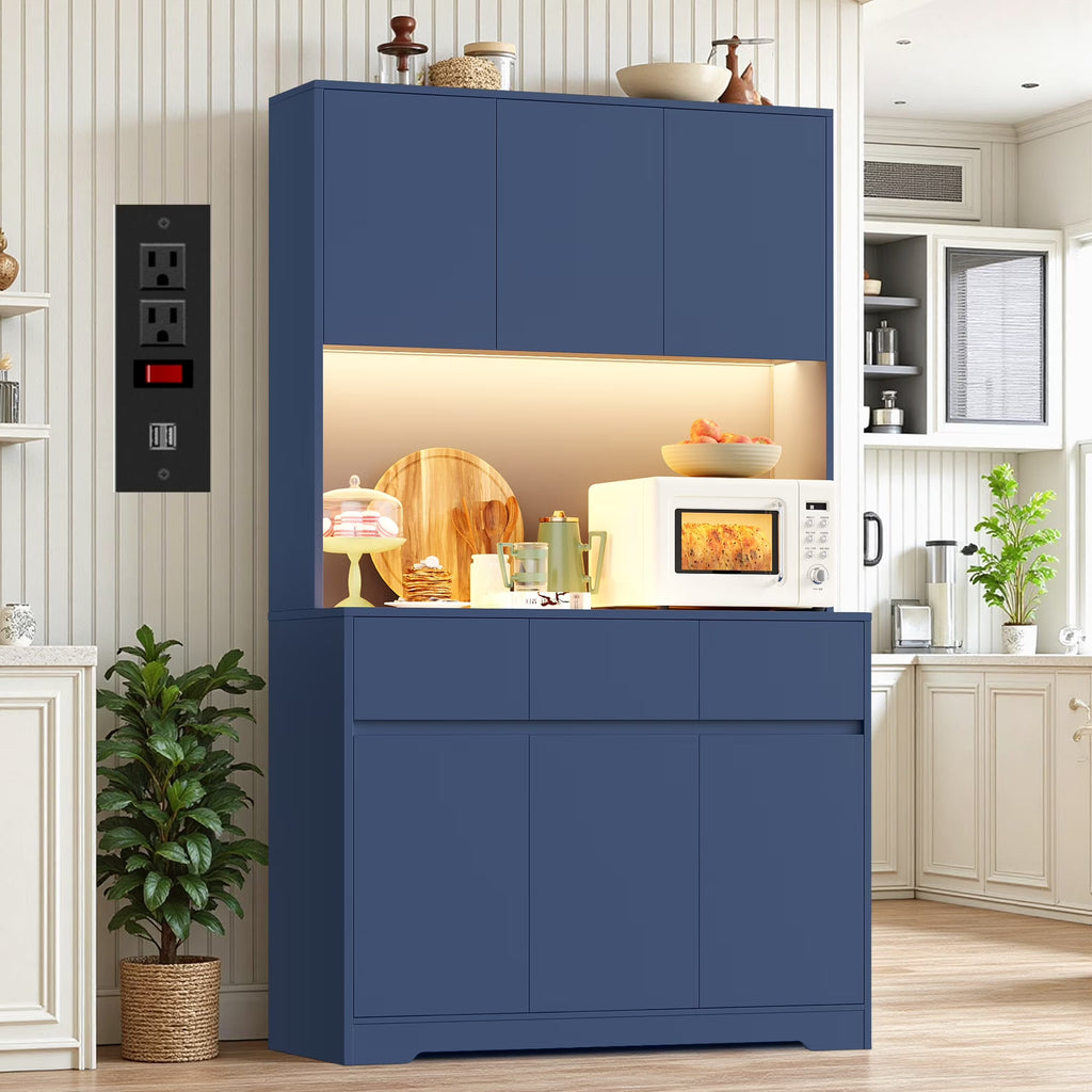 Homfa 70.9'' Tall Kitchen Pantry Cabinet with Charge Station & Led Light, 3 Drawer Storage Cabinet with Adjustable Shelves, White - image 3