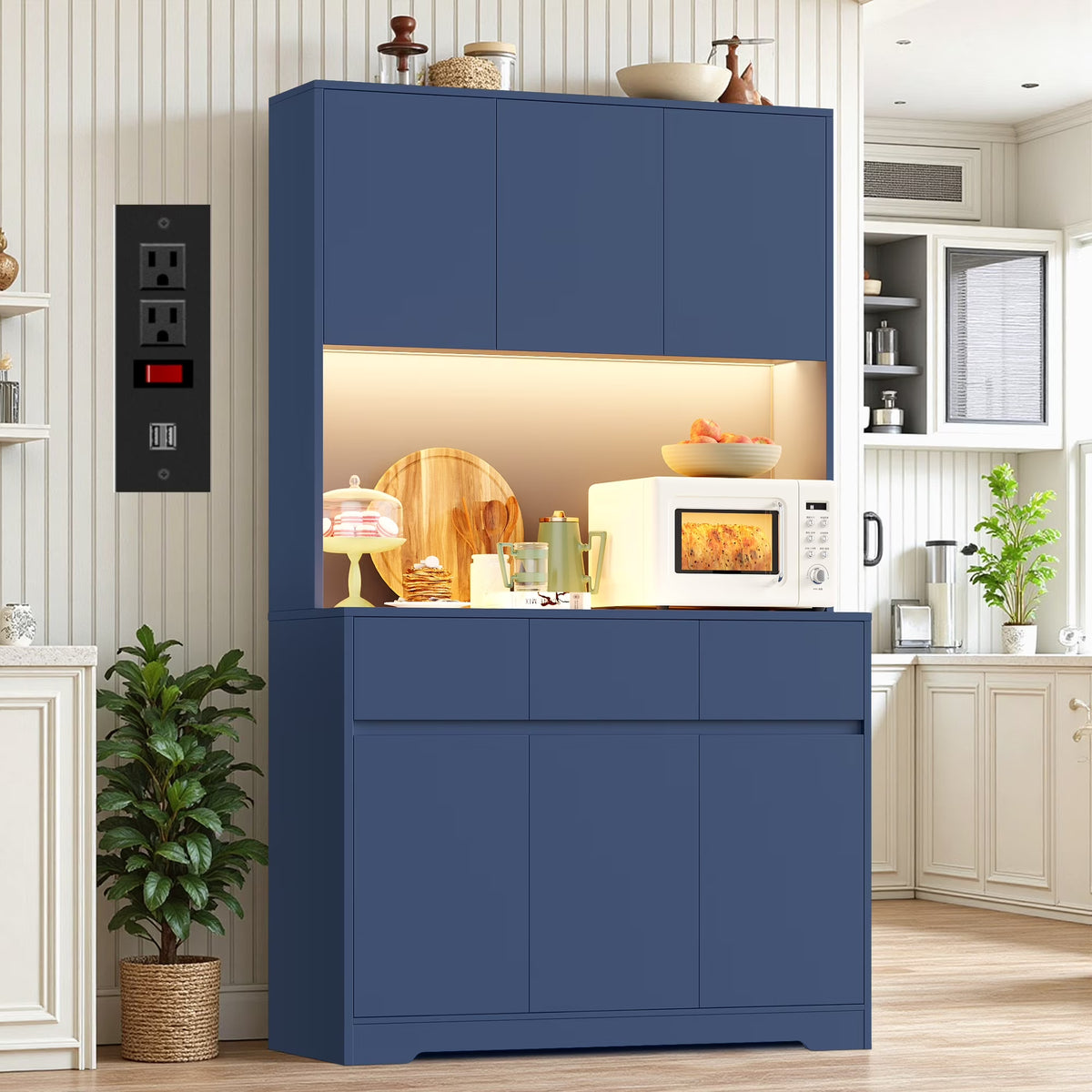 Homfa 70.9'' Tall Kitchen Pantry Cabinet with Charge Station & Led Light, 3 Drawer Storage Cabinet with Adjustable Shelves, White - image 3