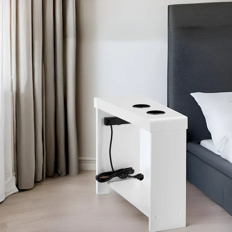 Compact Charging Side Table - Nightstand with Storage, Dual Power Outlets & USB Ports - image 24