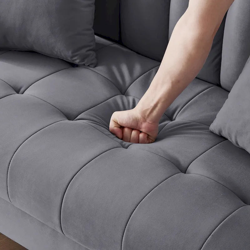 Contemporary Velvet Tufted Loveseat for Small Living Spaces - Beige Upholstered Sofa - image 35