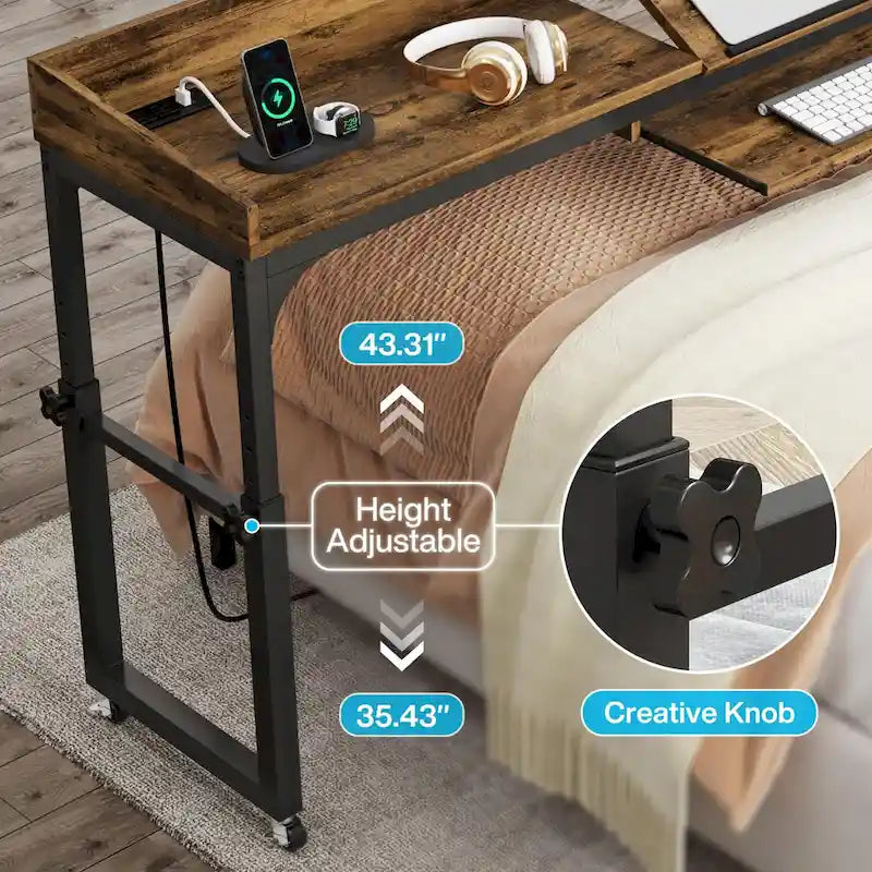 Mobile Height Adjustable Overbed Table with Wheels, Featuring Outlets and USB Ports for Laptops - image 12