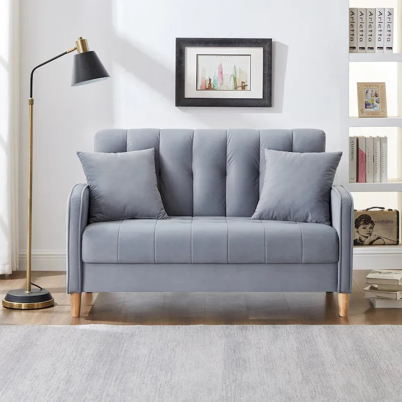 Contemporary Velvet Tufted Loveseat for Small Living Spaces - Beige Upholstered Sofa - image 2