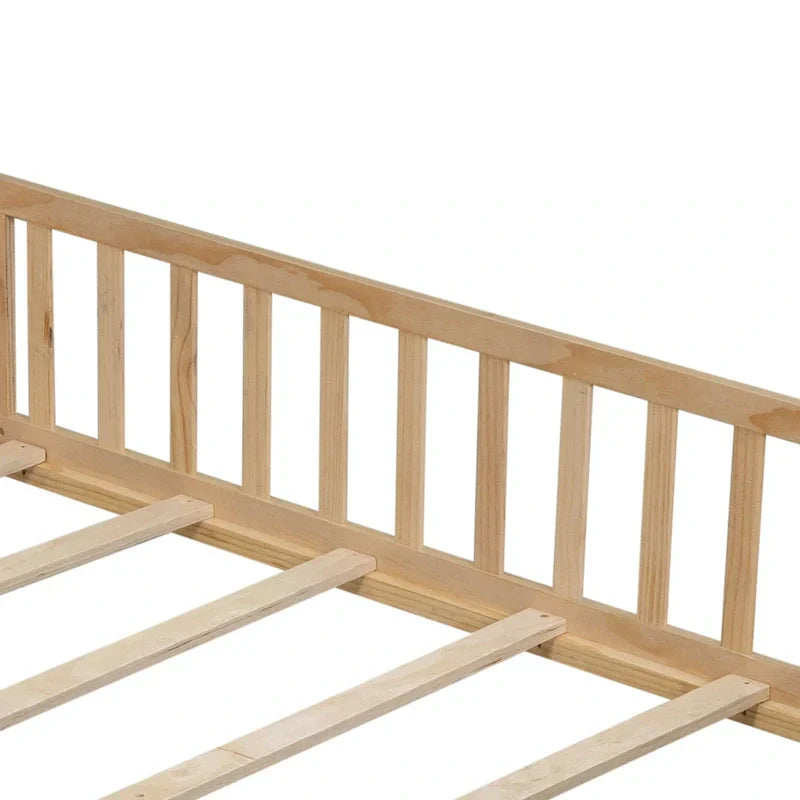 Kids' Full-Size Wooden Floor Bed with Fence and Door - image 26
