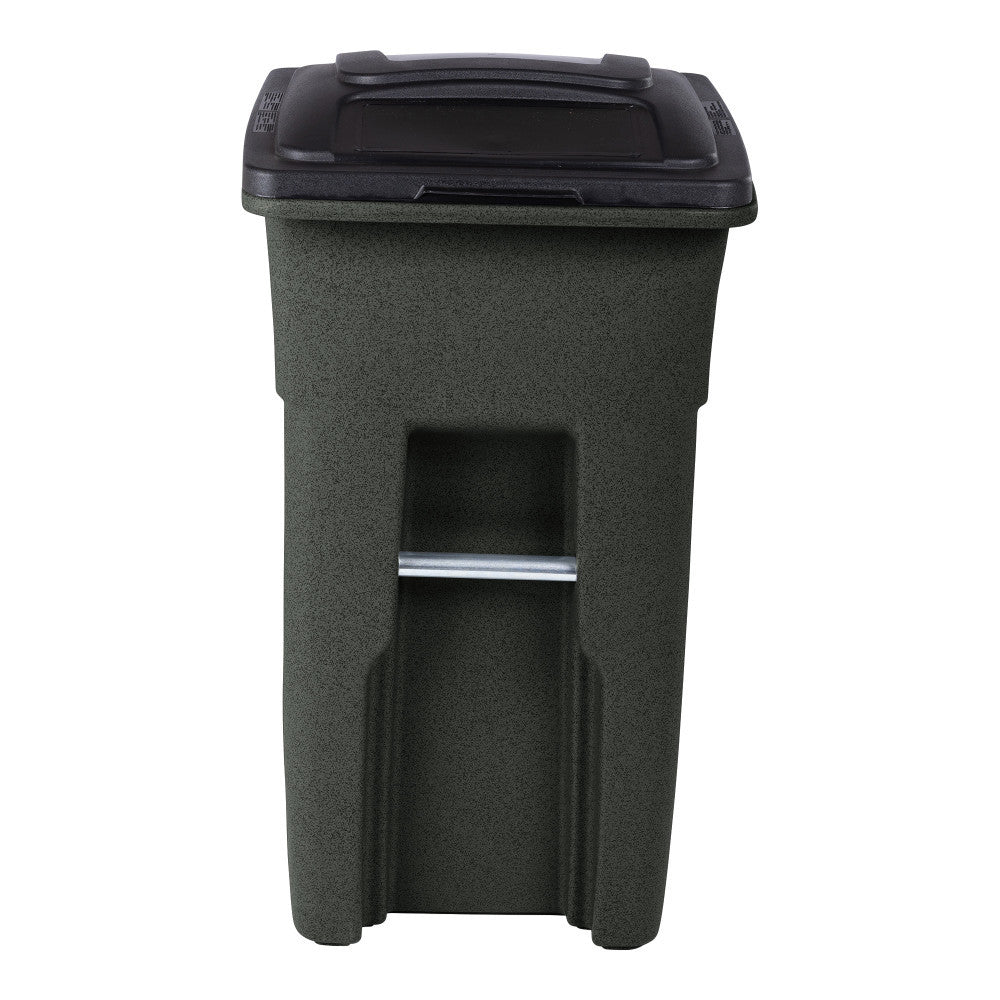 32 Gallon Trash Can, Greenstone, Quiet Wheels, Attached Lid, Durable Recycling Bin