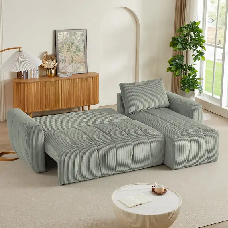 Grey 105.2" Corduroy L-Shaped Convertible Sleeper Sectional with Storage Compartment - image 1