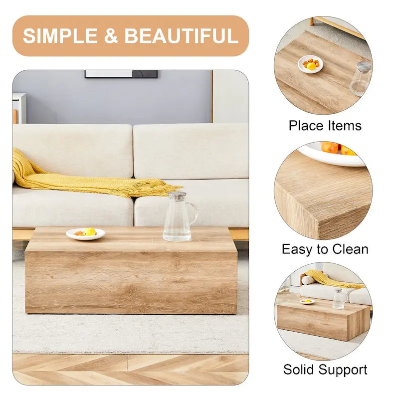 Contemporary Rectangular Coffee Table with Sturdy Base and Imitation Marble Finish for Living Room - image 5