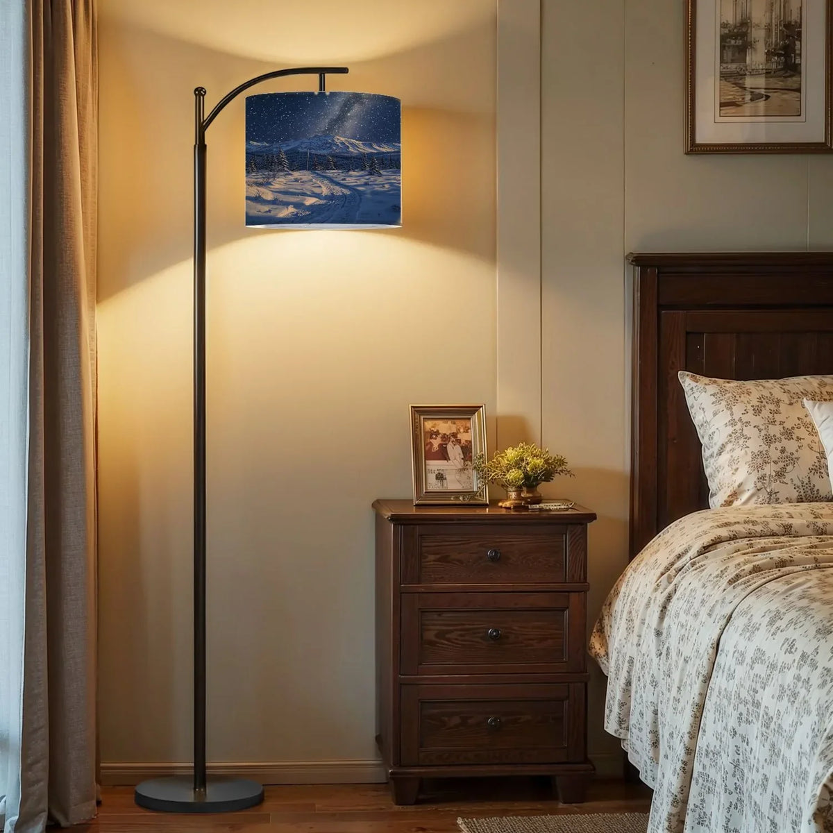 Arc Floor Lamp, 3 Color Temperatures Modern Floor Lamps Fall Autumn Maple Tree Forest Adjustable Tall Standing Reading Lamp with Linen Texture Shade - image 29