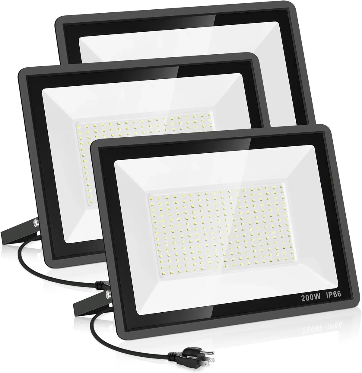 3 Pack 200W LED Flood Light,Super Bright Exterior Security Lights With Plug,IP66 Waterproof Outdoor Flood Light, 22800lm 5000