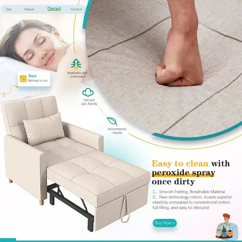 AECOJOY 3-in-1 Convertible Sleeper Sofa Chair with Pillow and Adjustable Backrest - image 9