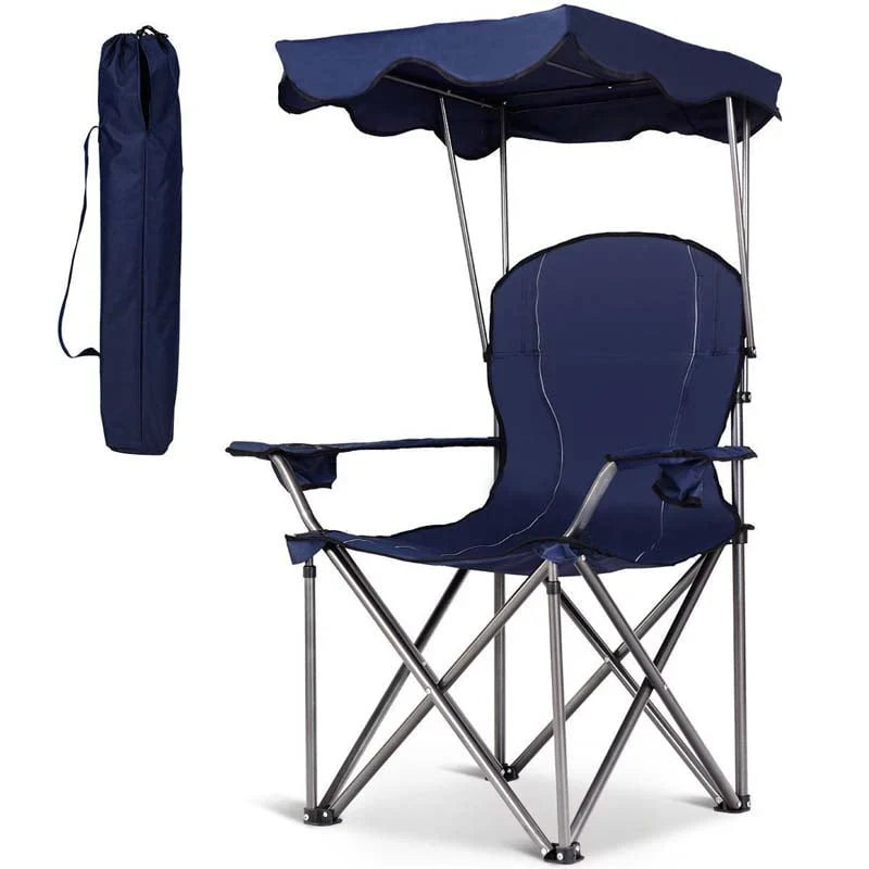 Outdoor Canopy Chair Portable Folding Beach Chair With 2 Cup Holders 600D Pvc Fabric Camping Chair Lawn Chair - Comfortable A