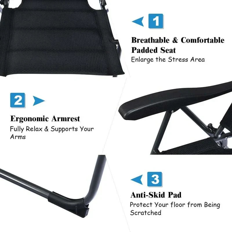 2 Pack Folding Patio Chairs 7 Position Adjustable Lawn Chair Recliner Camping Chair Compact Outdoor Sling Chair Fully Assembl