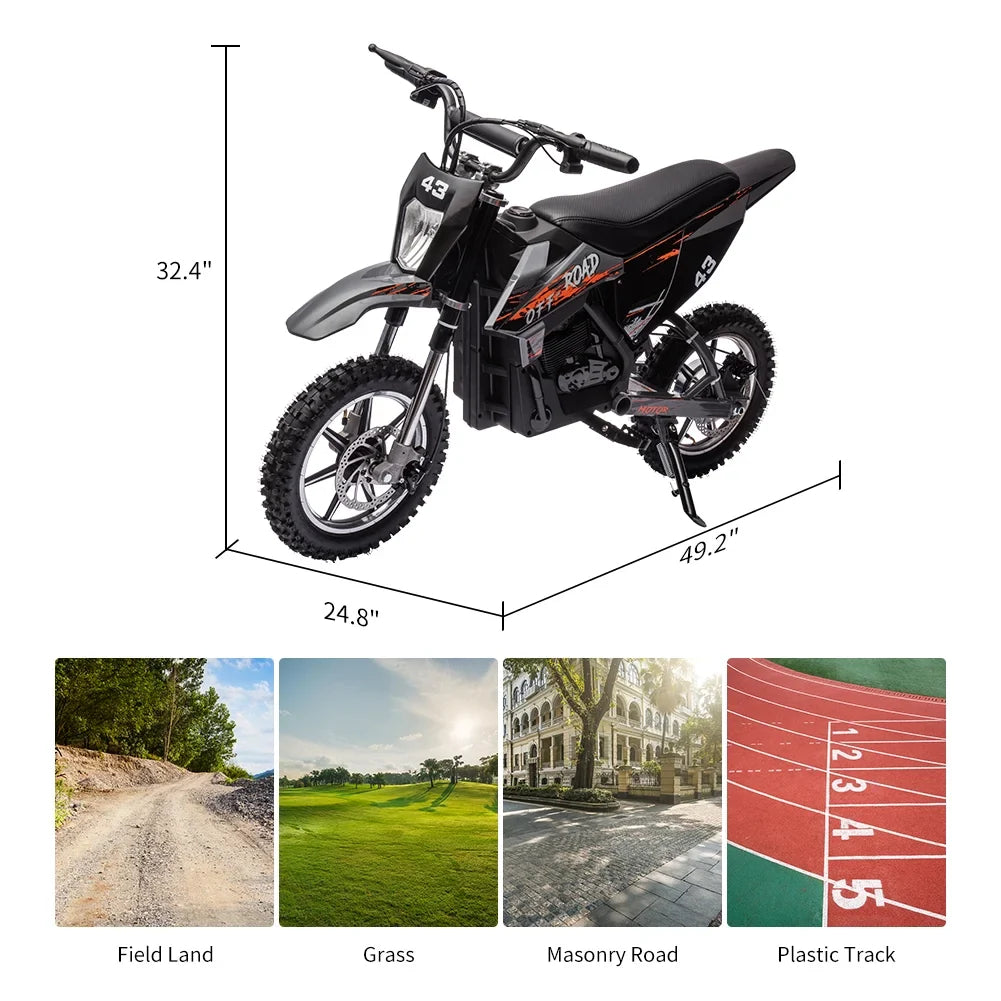 Electric Dirt Bike for Kids,36V Ride on Motorcycle,Up to 15.5MPH,350W Brushless Motor,LED Headlight,Leather Seat,Front and Back Brakes,Electric Motorcycle for Kids Age 8-16,Max Load 175lbs - image 3