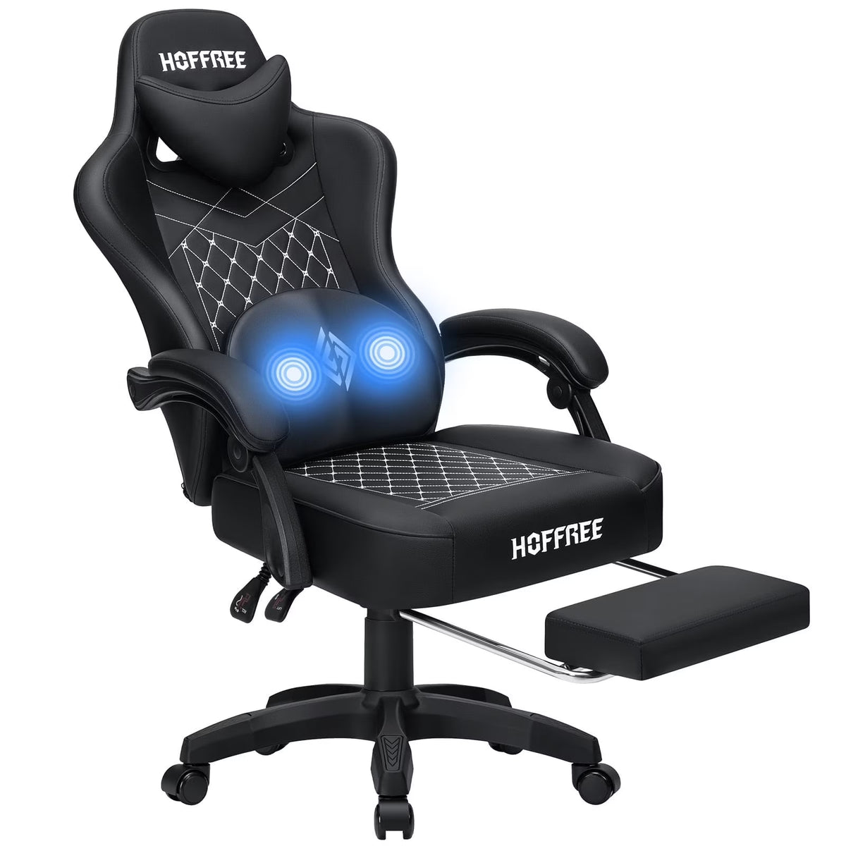 Hoffree Gaming Chair with Massage and Footrest Big and Tall Gamer Chair with Headrest and Lumbar Support PU Computer Game Chair for Adults Office - image 1