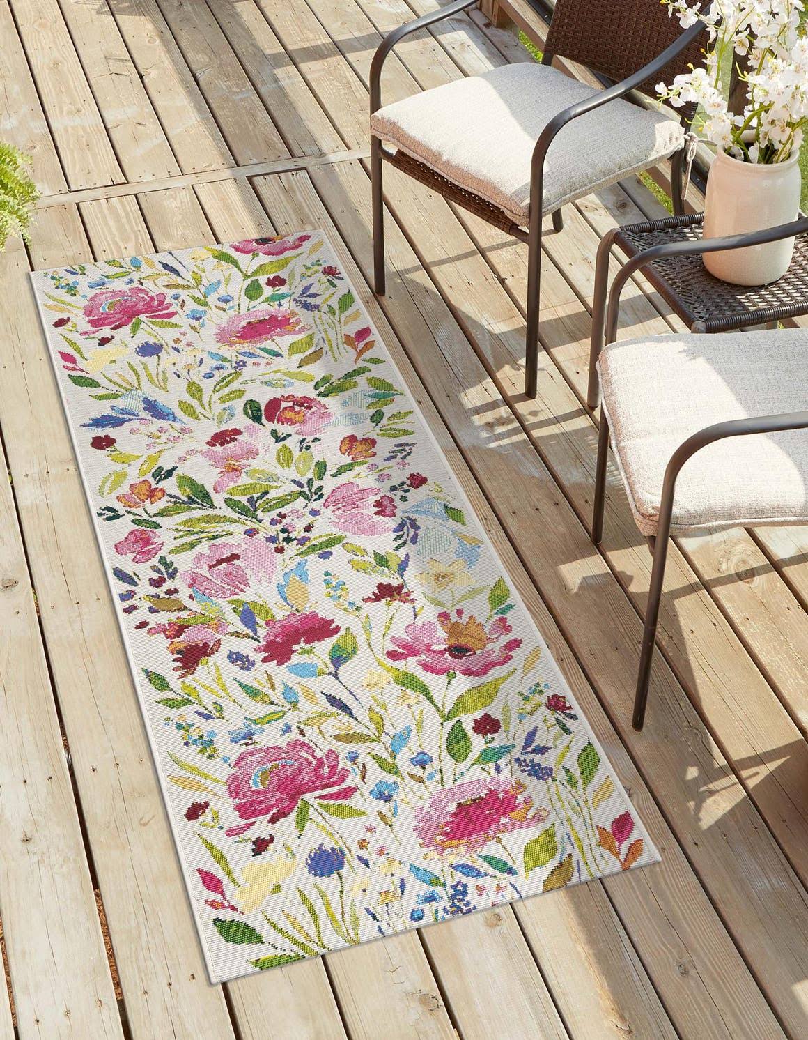 Outdoor Botanical 4 ft Runner Multi Area Rug Indoor Outdoor Rug - image 1