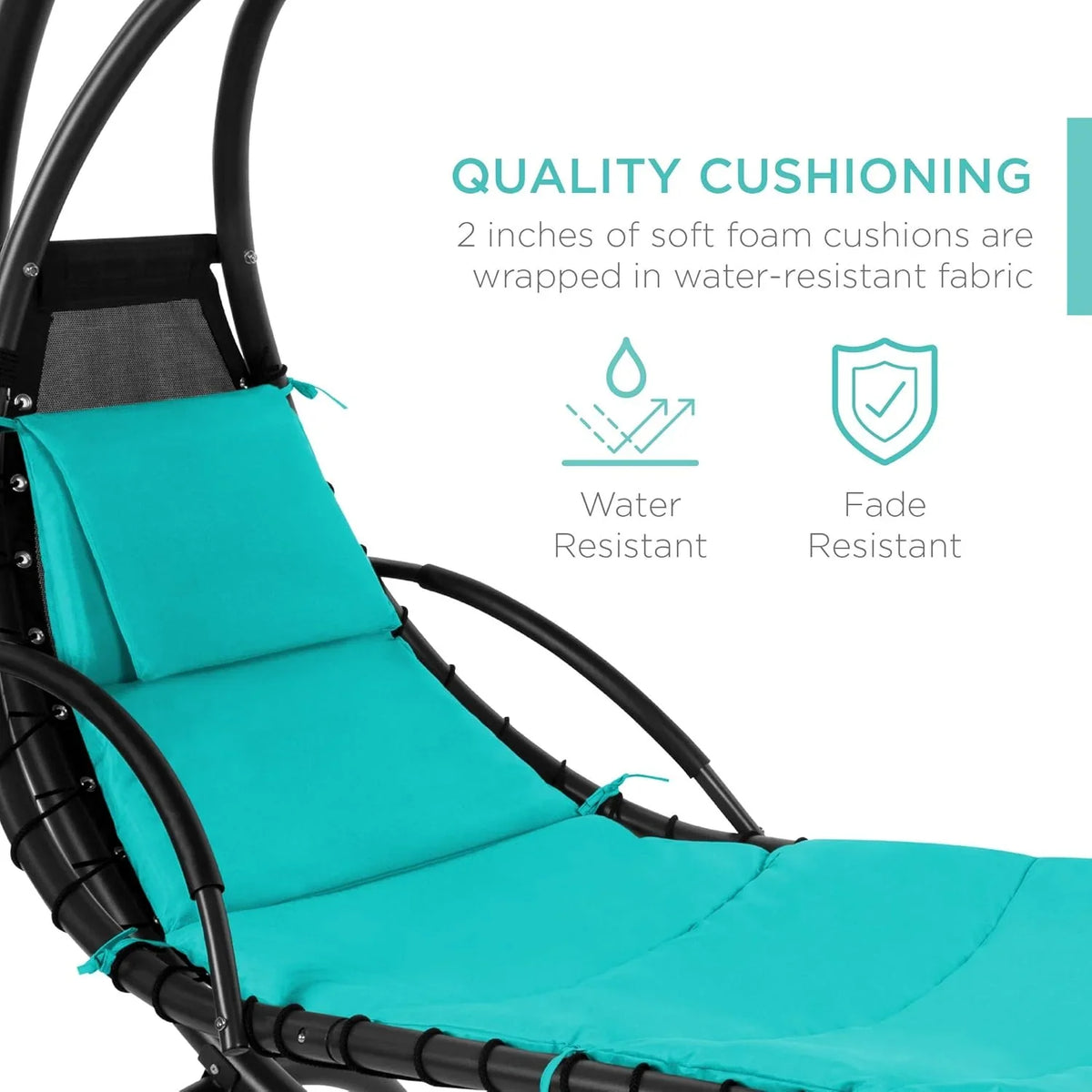 Best Choice Products Outdoor Hanging Curved Steel Chaise Lounge Chair Swing w/Built-in Pillow and Removable Canopy - Charcoal
