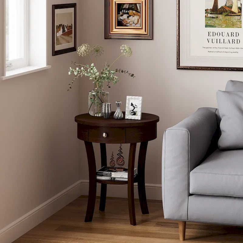 Costway Round 2-Tier Side Table - Versatile Nightstand for Bedroom and Living Room - image 32