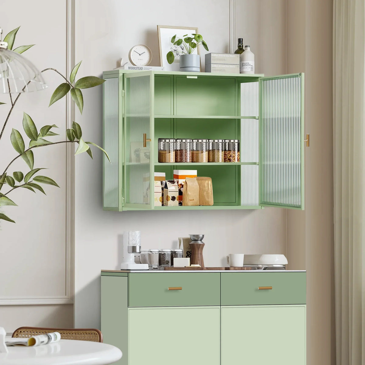 27.56"Modern Wall Cabinet with Glass Doors, Bathroom Cabinet with Featuring Three-tier Storage for Entryway Living Room, Bathroom or Dining Room - image 10