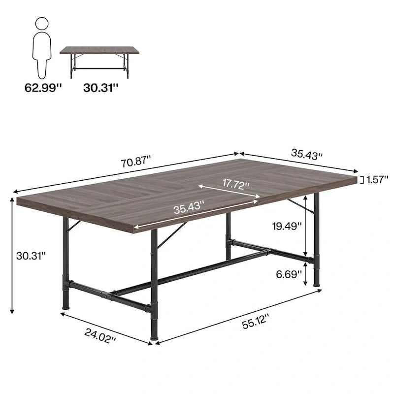 70.9-Inch Rustic Rectangle Dining Table with Metal Tube Frame - image 8