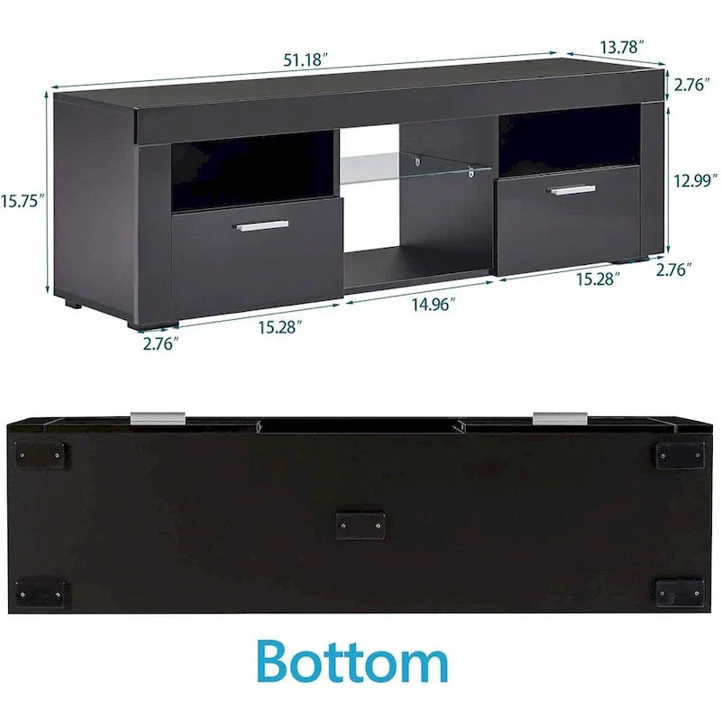 Contemporary LED TV Stand Media Console with Illuminated Features - High Gloss Finish, 51L x 14W x 16H inches - image 20