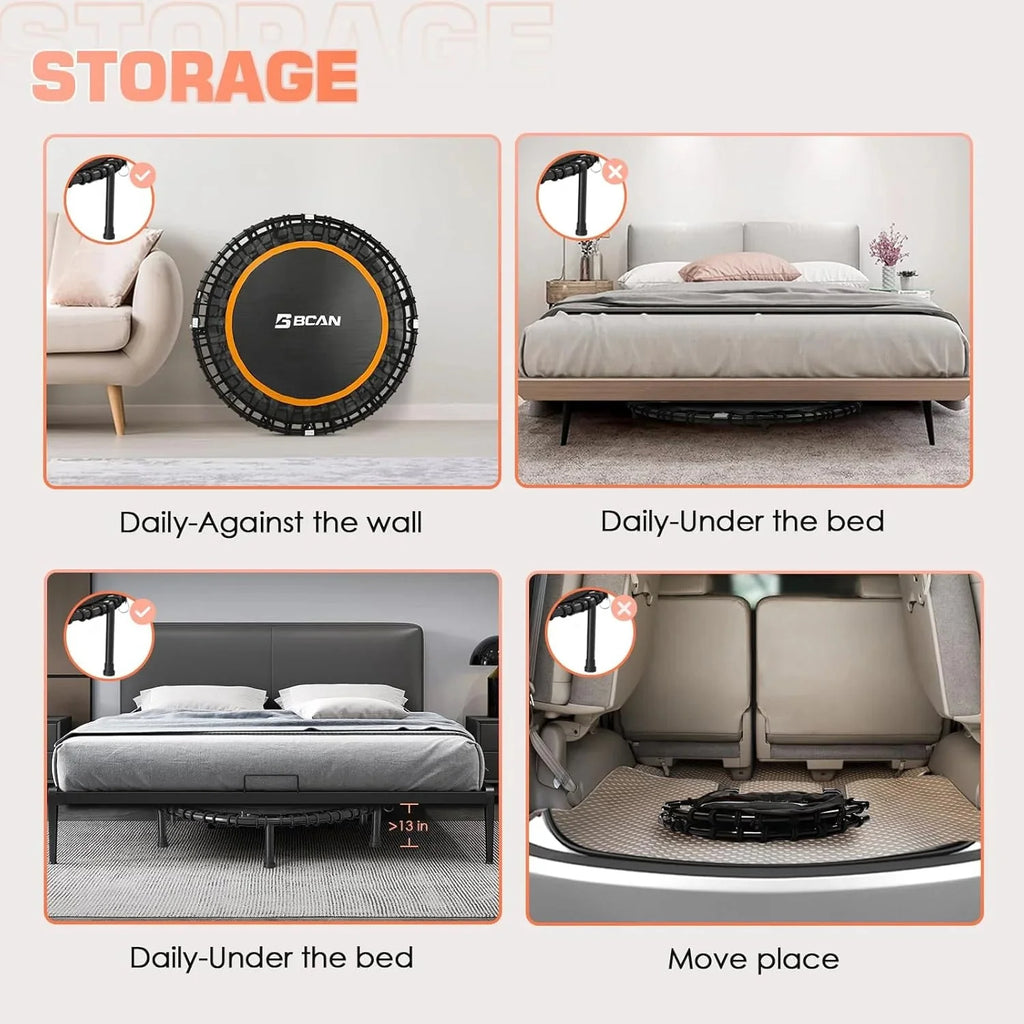 BCAN 450/550 LBS Foldable Mini Trampoline, 40"/48" Fitness Trampoline with Bungees, U Shape Adjustable Foam Handle, Stable & Quiet Exercise Rebounder for Adults Indoor/Outdoor Workout - image 67