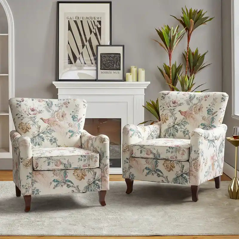 Set of 2 Samouel Contemporary Floral Wingback Armchairs by HULALA HOME - image 10