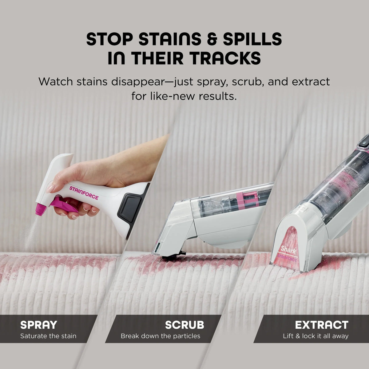 Shark StainForce Cordless Portable Spot, Stain, & Odor Remover System for Carpets, Area Rugs, Upholstery, Stairs, Cars, with Storage Caddy, and Full-Size Cleaning Solution, White, HX100 - image 5