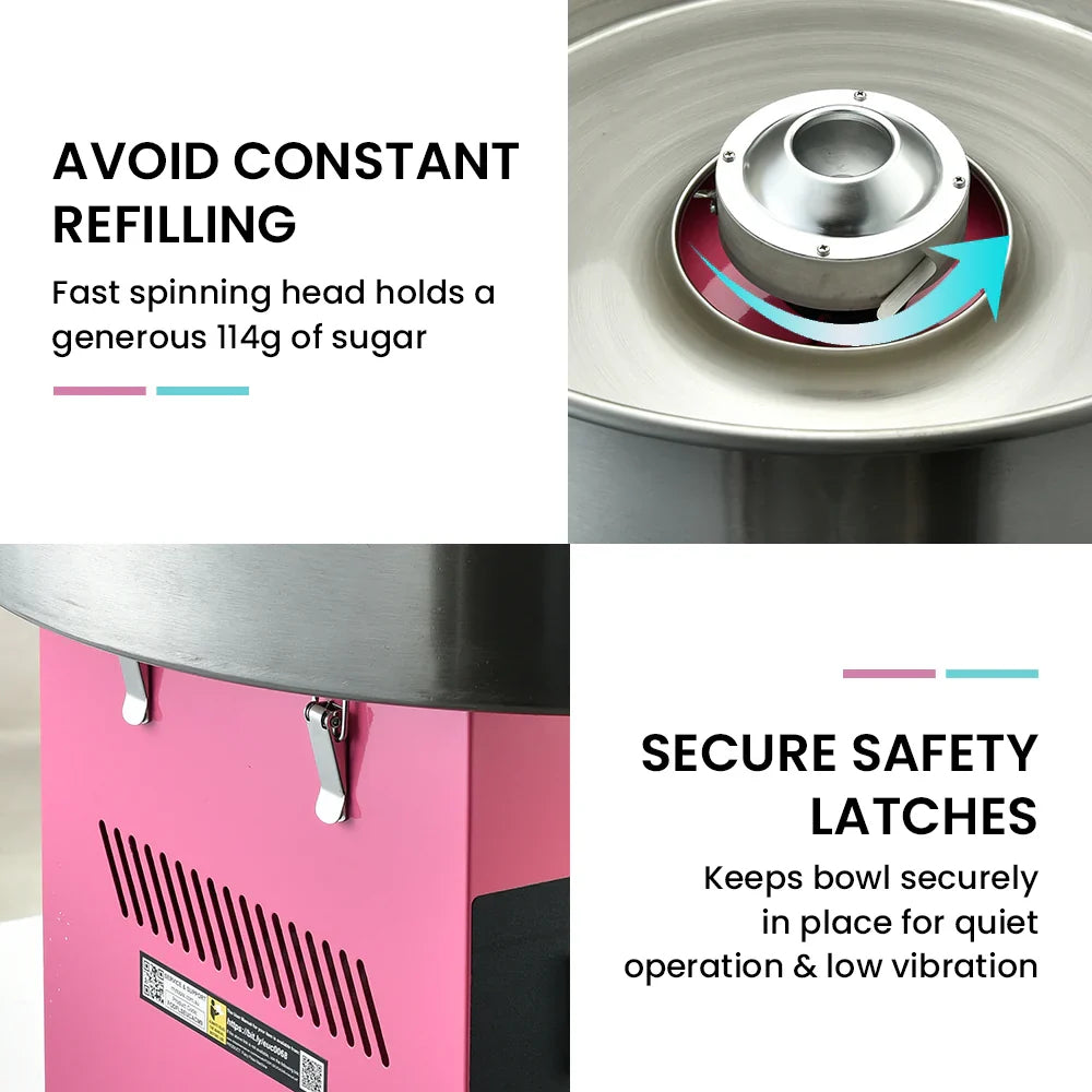 EUROCHEF 1100W Commercial Fairy Floss Machine, Cotton Candy Maker with Bubble Cover - image 4