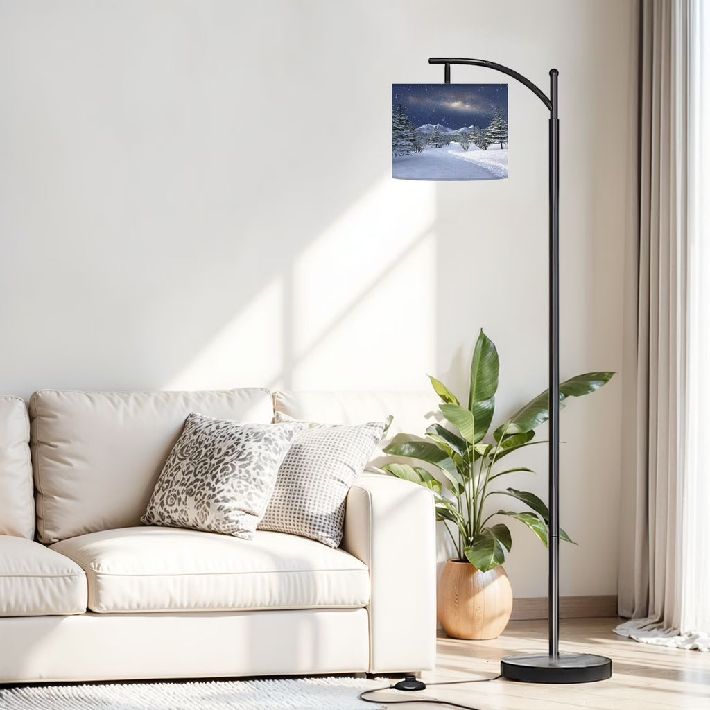 Arc Floor Lamp, 3 Color Temperatures Modern Floor Lamps Fall Autumn Maple Tree Forest Adjustable Tall Standing Reading Lamp with Linen Texture Shade - image 9