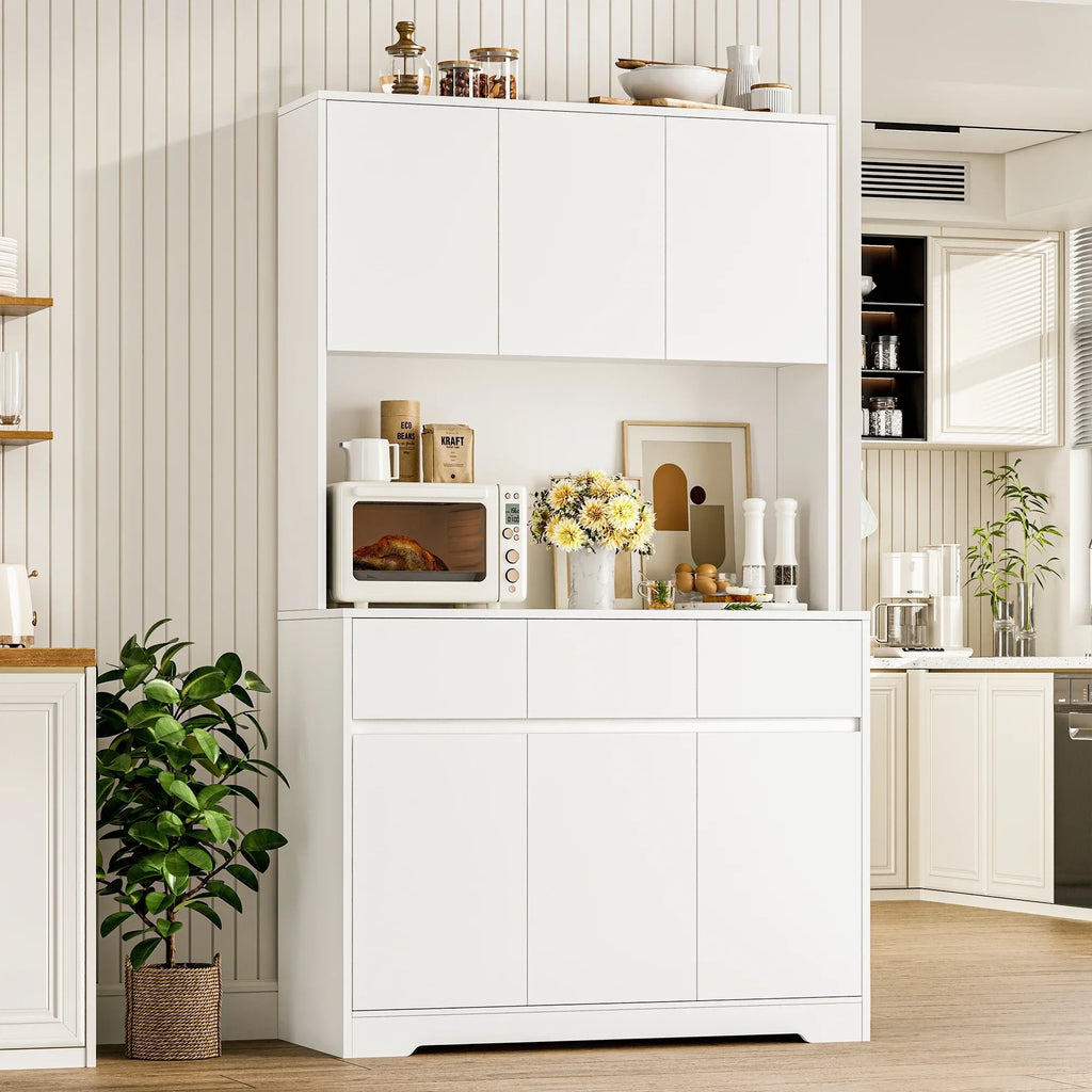 Homfa 70.9'' Tall Kitchen Pantry Cabinet with Charge Station & Led Light, 3 Drawer Storage Cabinet with Adjustable Shelves, White - image 4