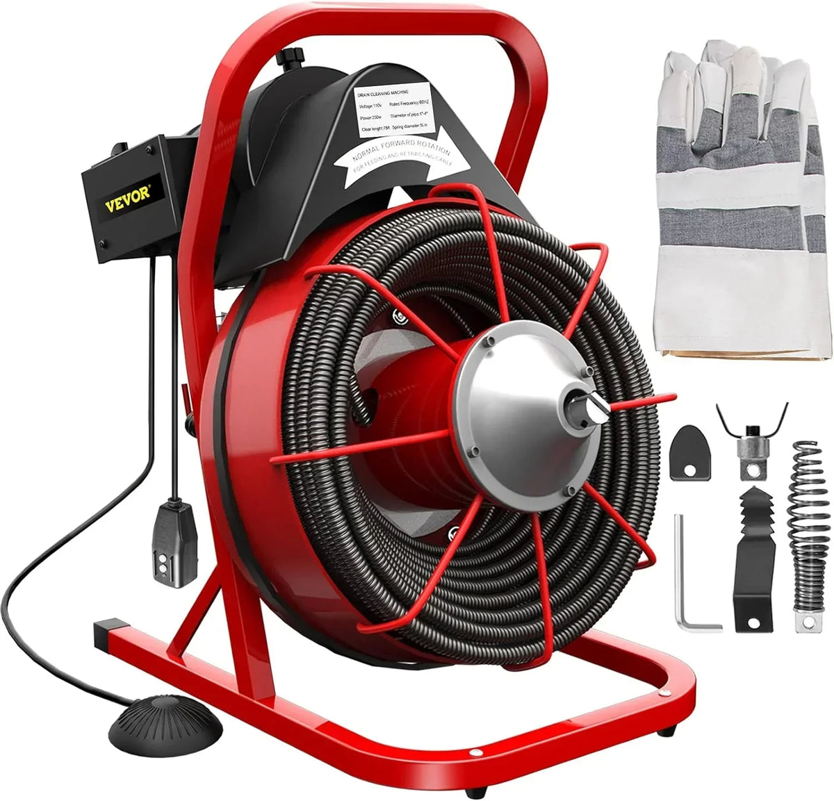 Electric Drain Cleaner Machine by Brand, 75 Ft x 3/8 Inch, Fits 1-4 Inch Pipes, Portable with 4 Cutters, Powerful Plumbing To