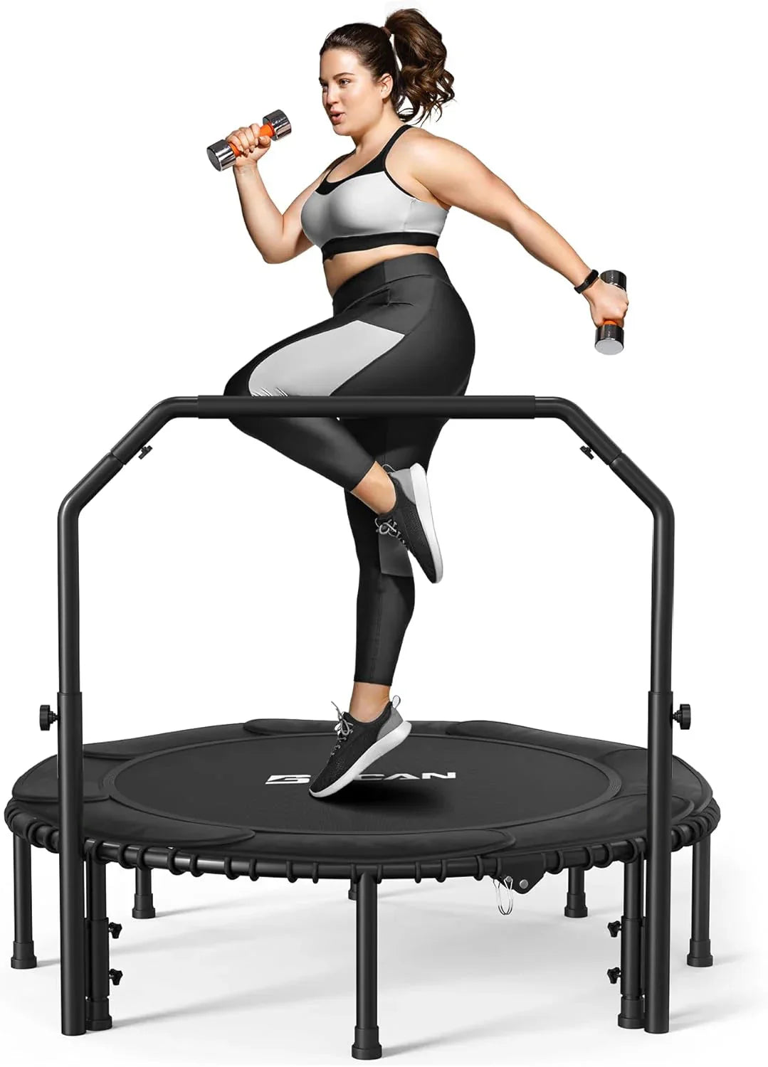BCAN 450/550 LBS Foldable Mini Trampoline, 40"/48" Fitness Trampoline with Bungees, U Shape Adjustable Foam Handle, Stable & Quiet Exercise Rebounder for Adults Indoor/Outdoor Workout - image 10