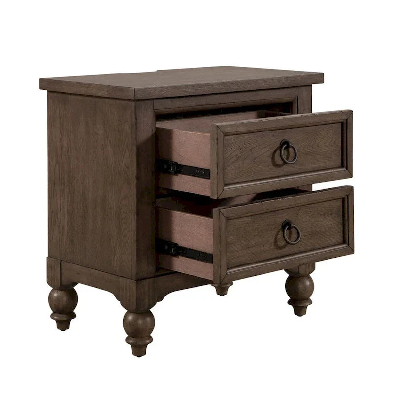 Americana Farmhouse Dusty Taupe Nightstand with 2 Drawers and Charging Station - image 3